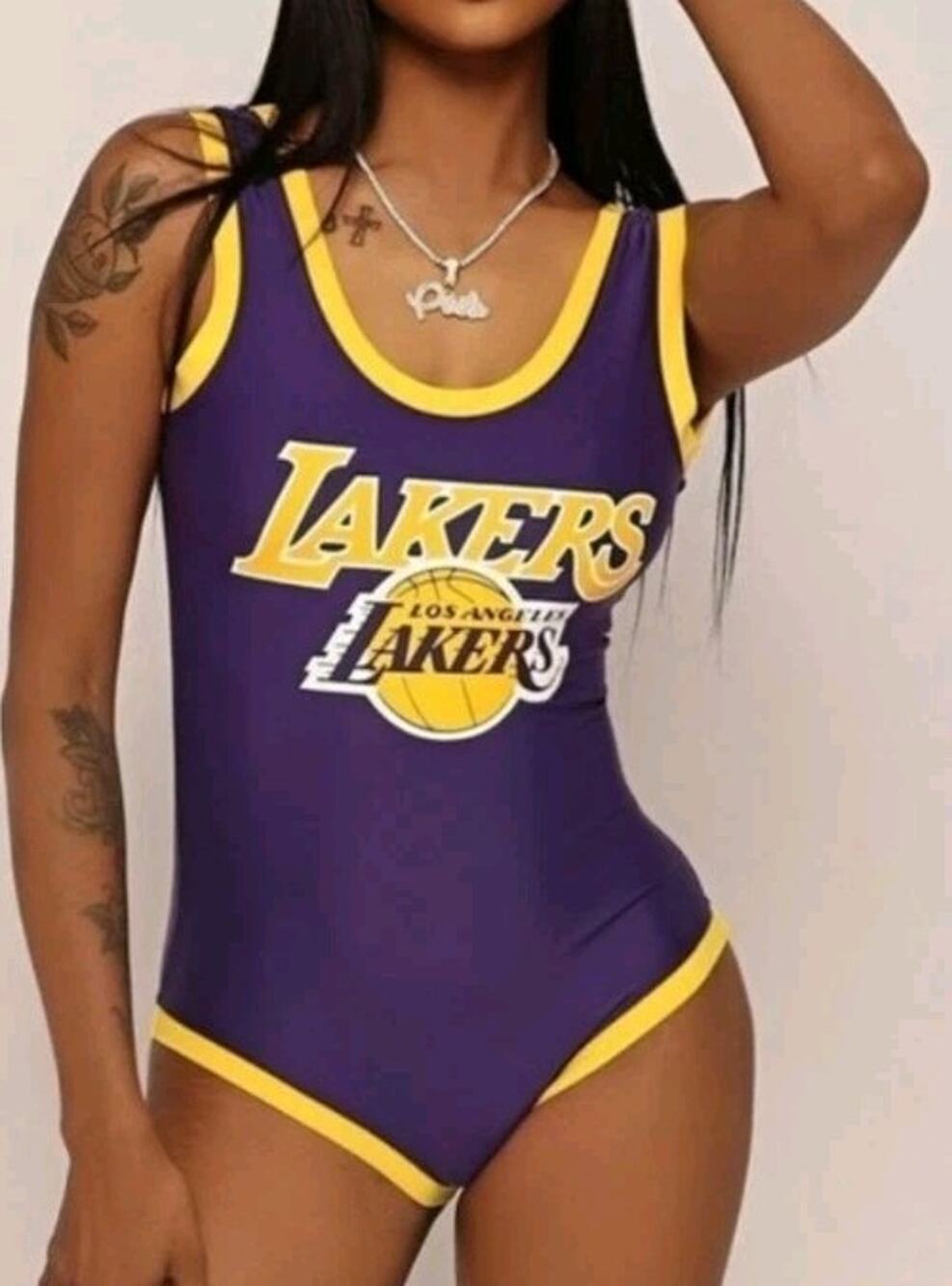 NBA Los Angeles Lakers Bodysuit Womens S Purple Gold Sleeveless Tank Top New